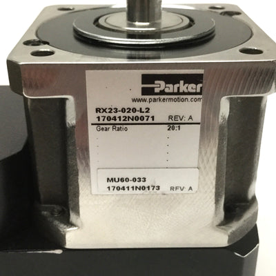 Used Parker RX23-020-L2 Right-Angle Gearhead Speed Reducer 20:1 Ratio NEMA 23