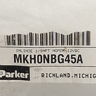 New Parker MKH0NBG45A Solenoid Valve, 3-Way, 1/8in NPT, 120psi Max, 12VDC Coil