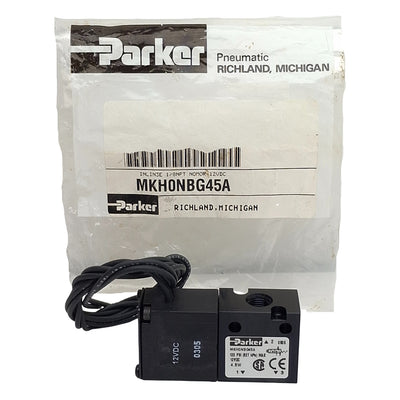 New Parker MKH0NBG45A Solenoid Valve, 3-Way, 1/8in NPT, 120psi Max, 12VDC Coil