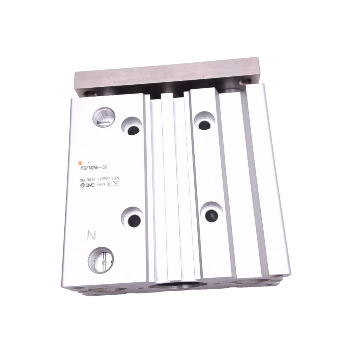 New – Open box SMC MGPM25N-50 Compact Guided Cylinder, 25mm Bore, 50mm Stroke, 1/8" NPT, 145psi
