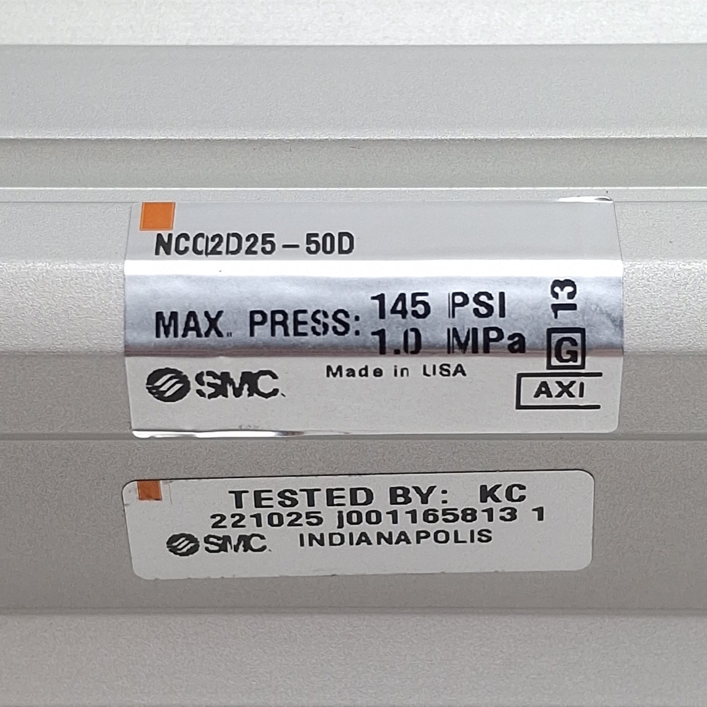 New – Open box SMC NCQ2D25-50D Pneumatic Compact Cylinder, ø25mm Bore, 50mm Stroke, 145psi, M5