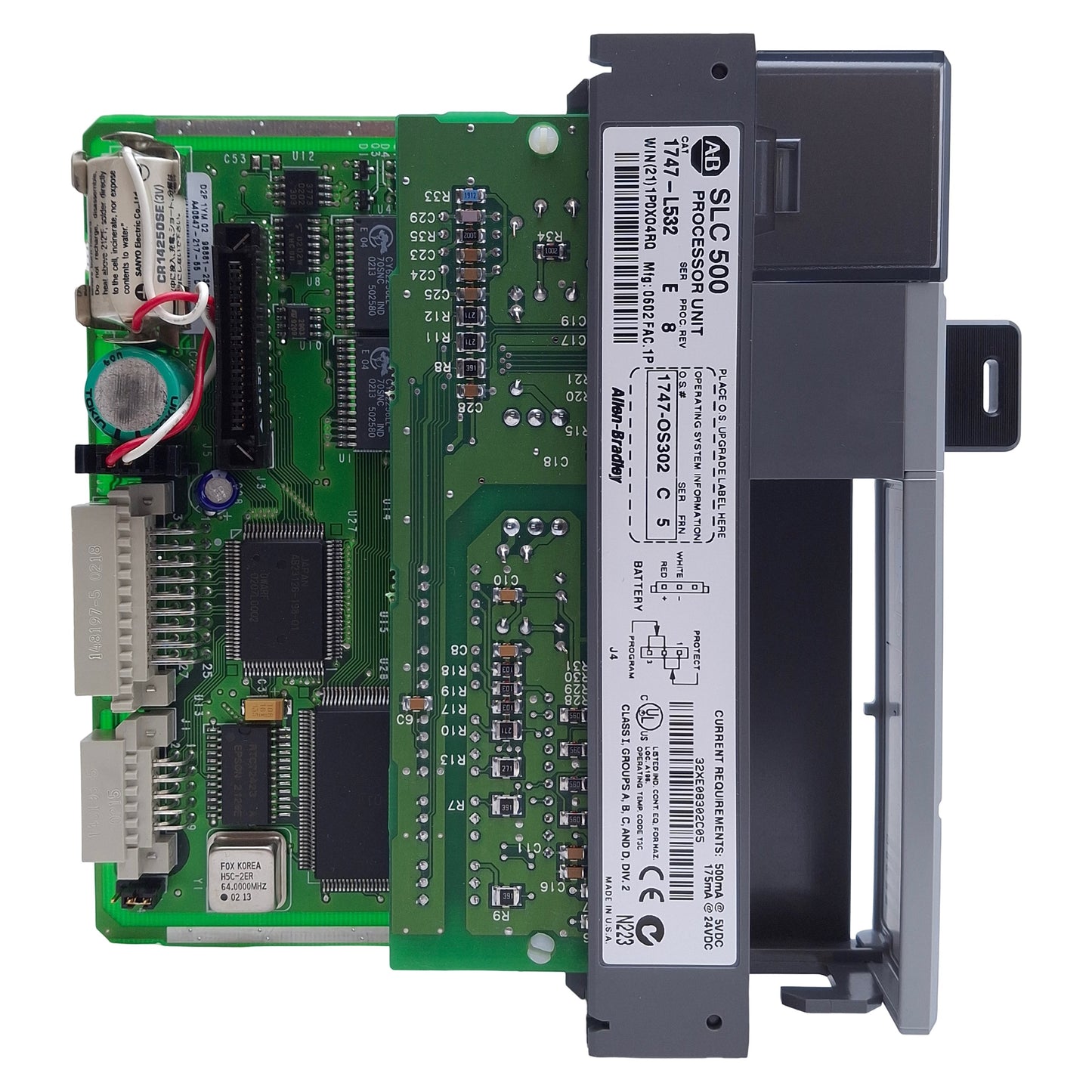 Used Allen Bradley 1747-L532 SLC 500 Processor Unit, 16K Memory, 5/24VDC, 1ms/k Scan
