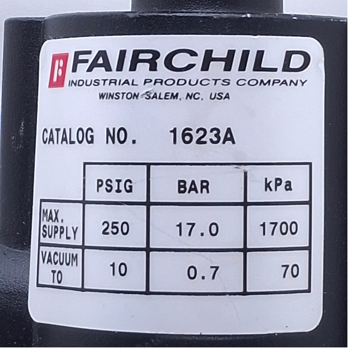 Used Fairchild 1623A Vacuum Regulator 3/8" NPT, 250psi Max, Vacuum-10psi Range