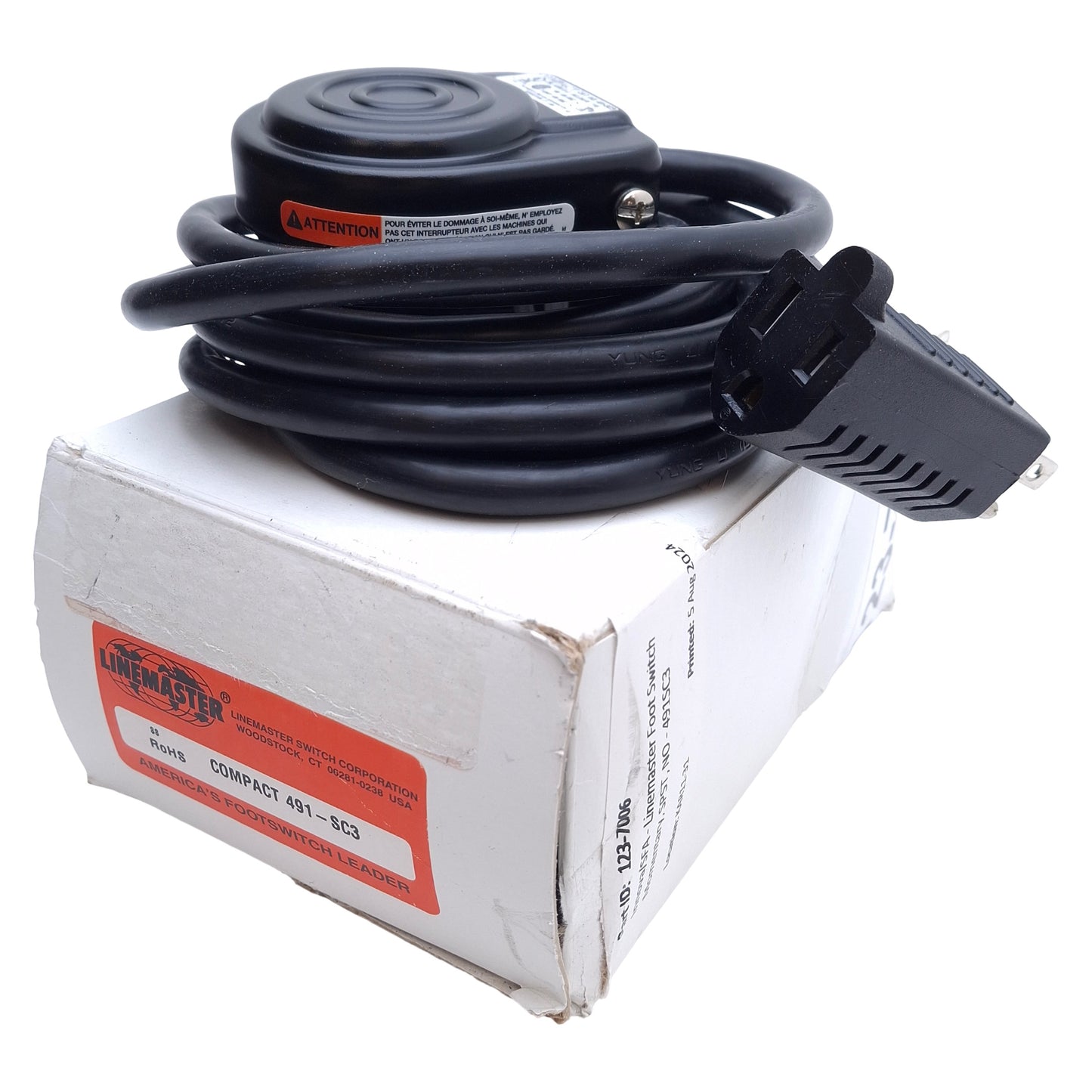 New Linemaster 491-SC3 Compact Momentary Foot Switch 10A 125-250VAC, SPDT Wired NO