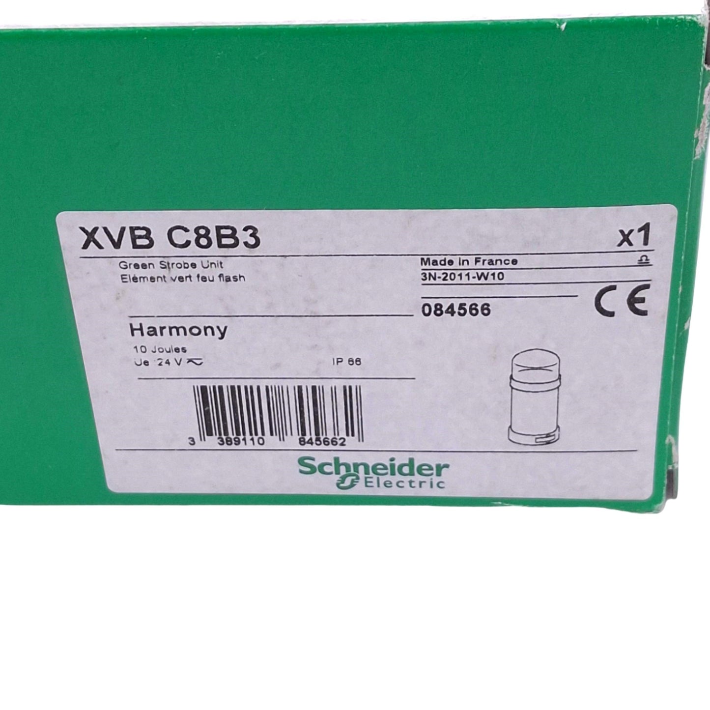 New Schneider Electric XVB-C8B3 Green Strobe Indicator Light, 70mm, 1Hz Flash, 24V