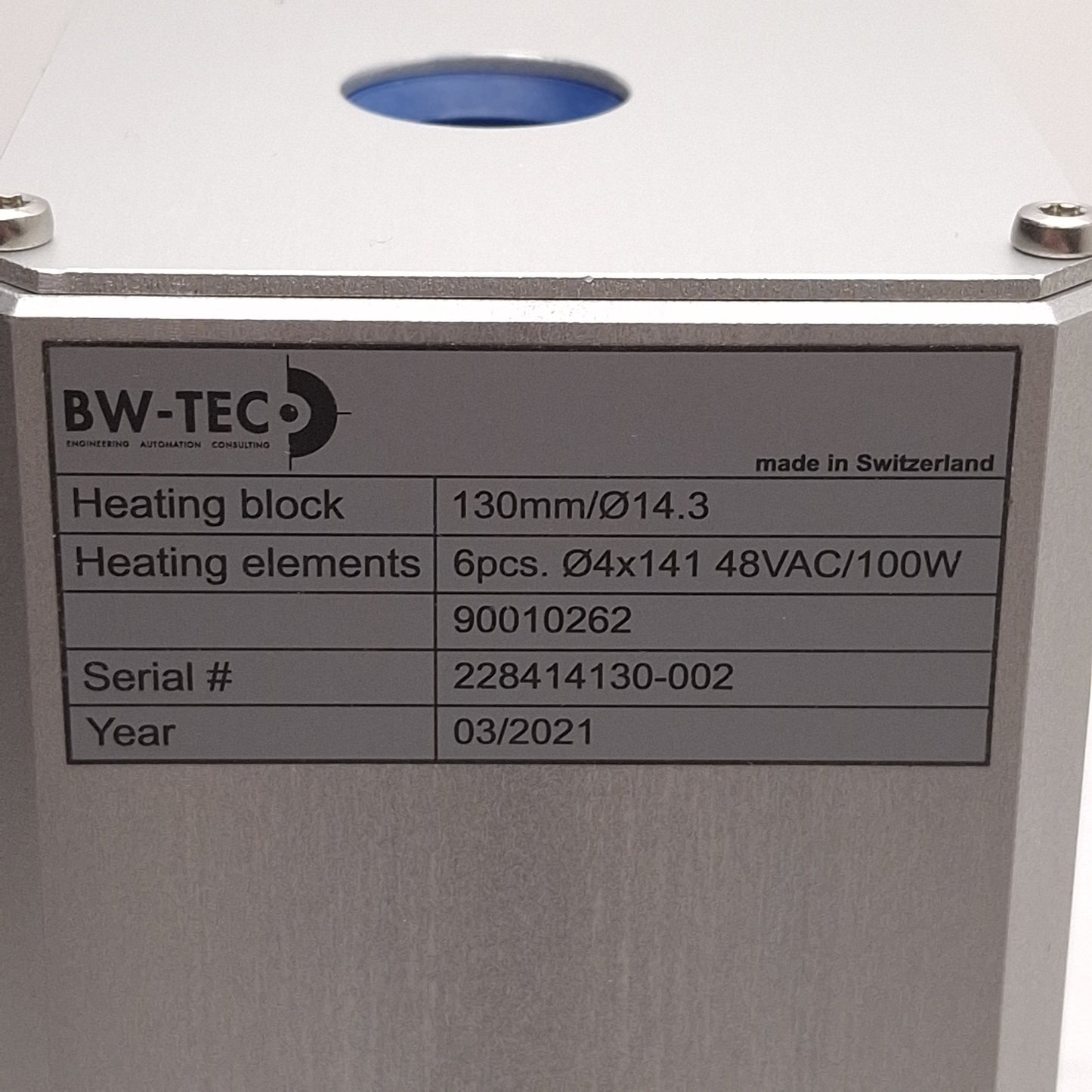 New – Open box BW-TEC 228414130 Vertical Heating Block, 1555 Ballon Machine, ø14.3x130mm *Dent*