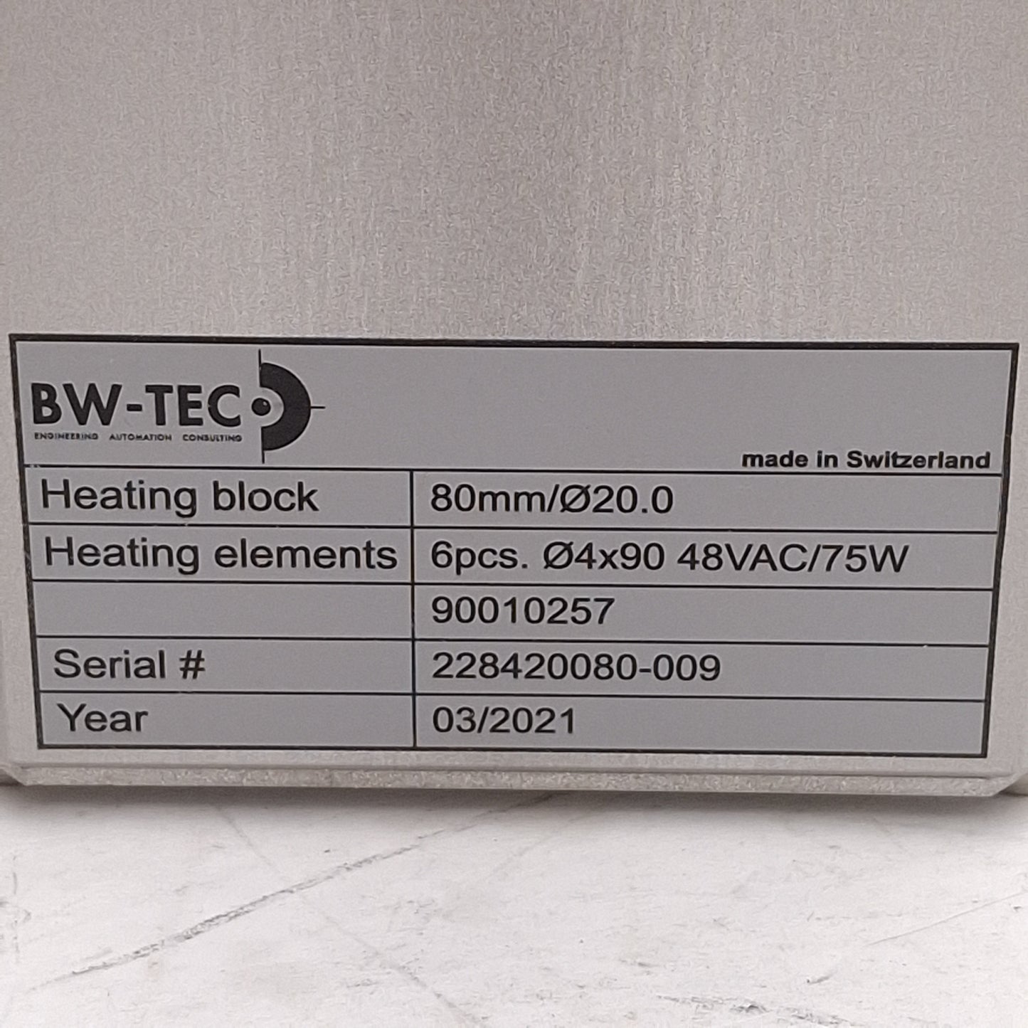 New BW-TEC 228420080 Vertical Heating Block For 1555 Ballon Machine, ø20mm x 80mm