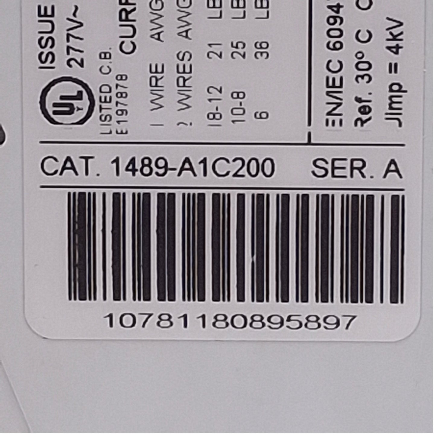 Used Lot of 4 Allen Bradley 1489-A1C200 Circuit Breaker, 1-Pole, 20A 277VAC 48VDC
