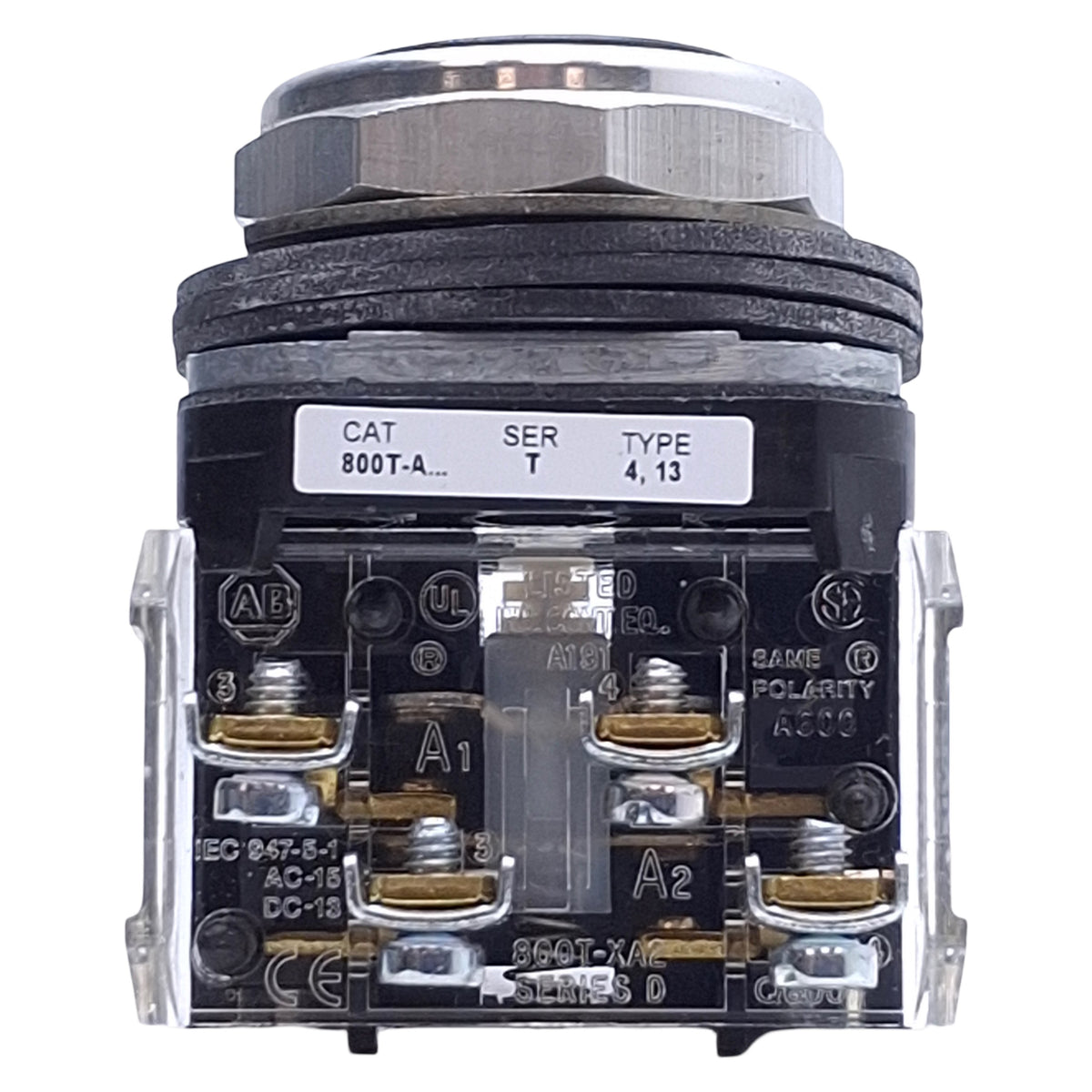 Used Allen Bradley 800T-A2A2 Momentary Black Pushbutton Switch, Flush, ø30mm, 2-NO
