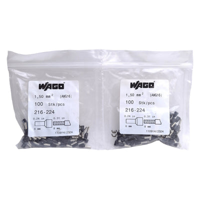 New Lot of 200 Wago 216-224 Wire Sleeve Ferrules, 1.5mm / 16AWG, 12mm Length