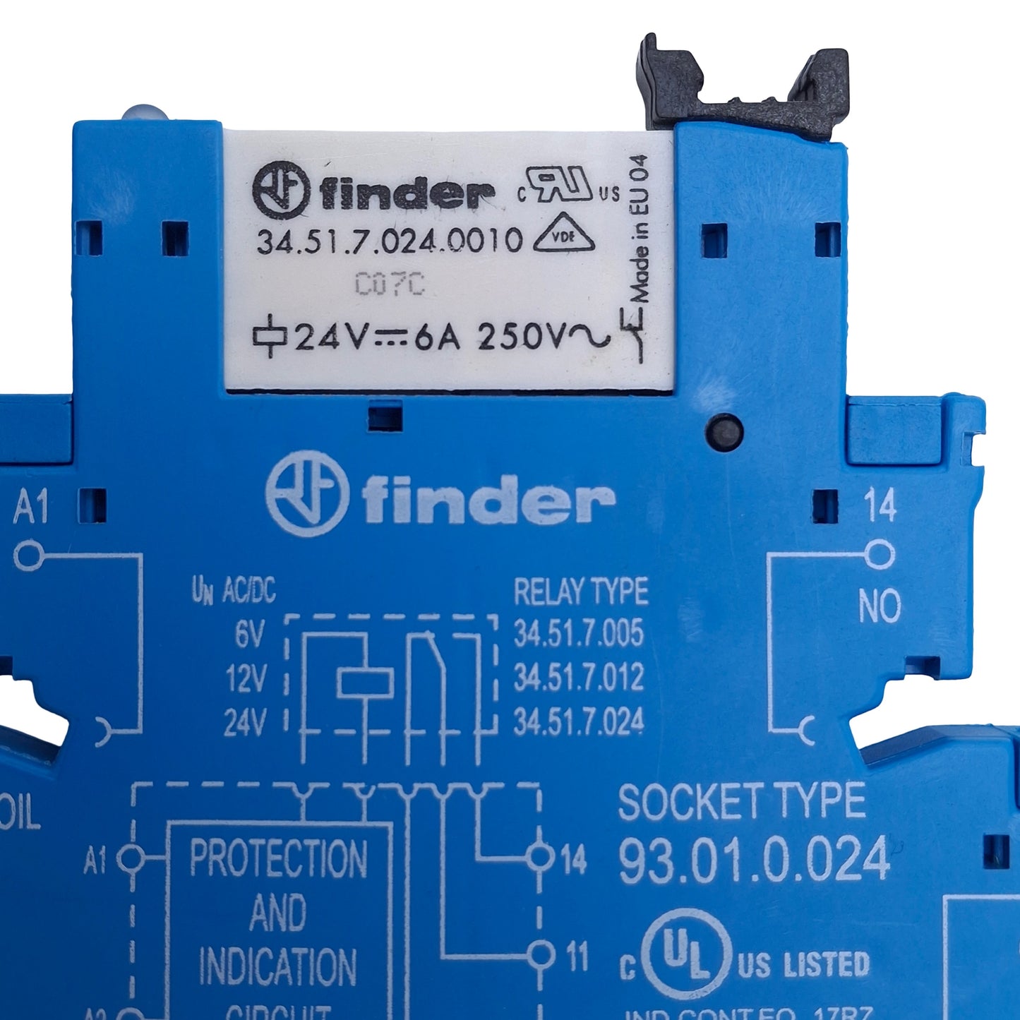 Used Lot of 2 Finder 34.51.7.024.0010 Relay w/ Relay Base, CO, 6A 250VAC, 24VDC Coil
