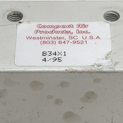 Used Compact B34X1 Pneumatic Compact Cylinder, ø3/4in Bore, 1in Stroke, #10-32UNF