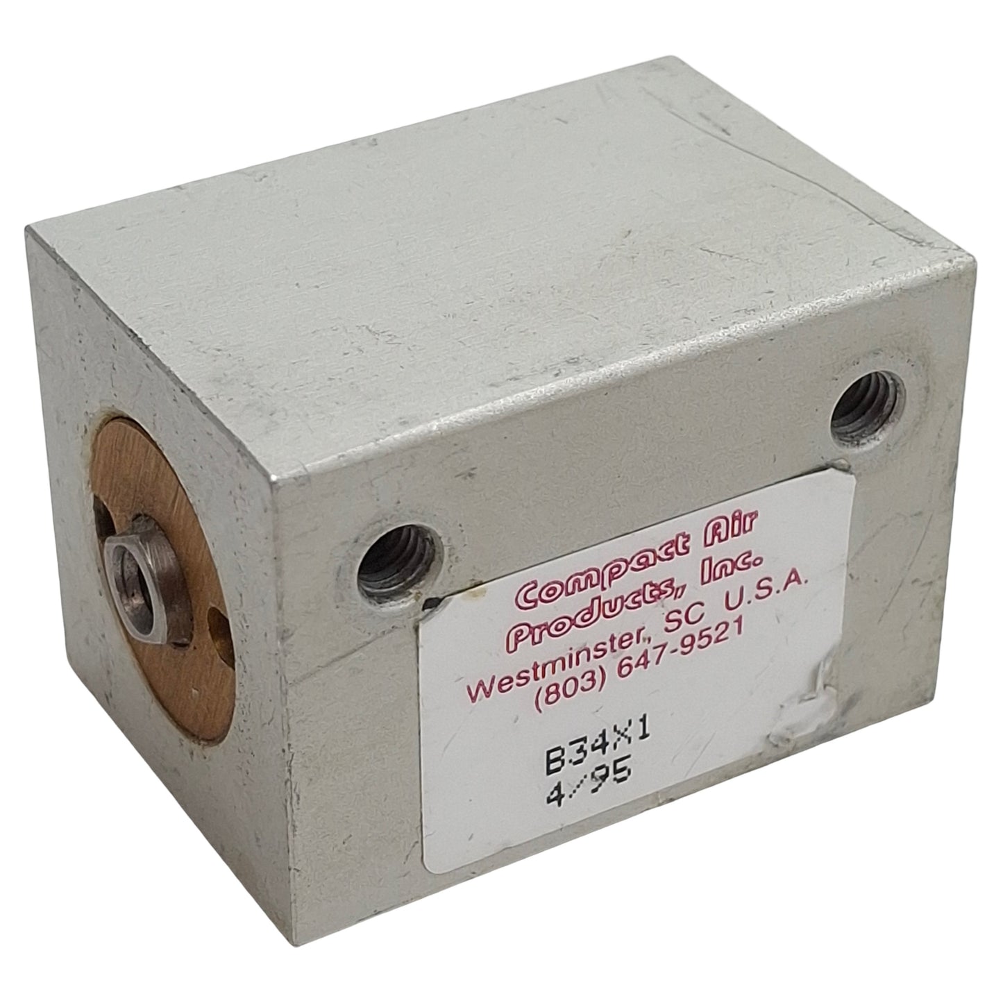 Used Compact B34X1 Pneumatic Compact Cylinder, ø3/4in Bore, 1in Stroke, #10-32UNF