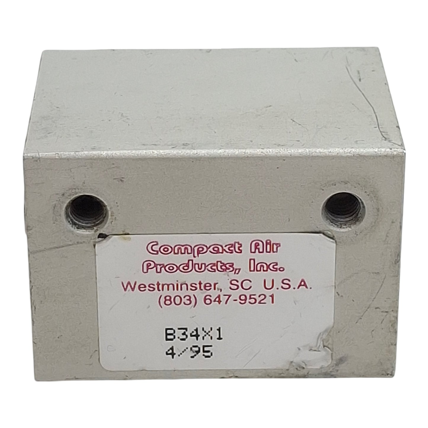 Used Compact B34X1 Pneumatic Compact Cylinder, ø3/4in Bore, 1in Stroke, #10-32UNF