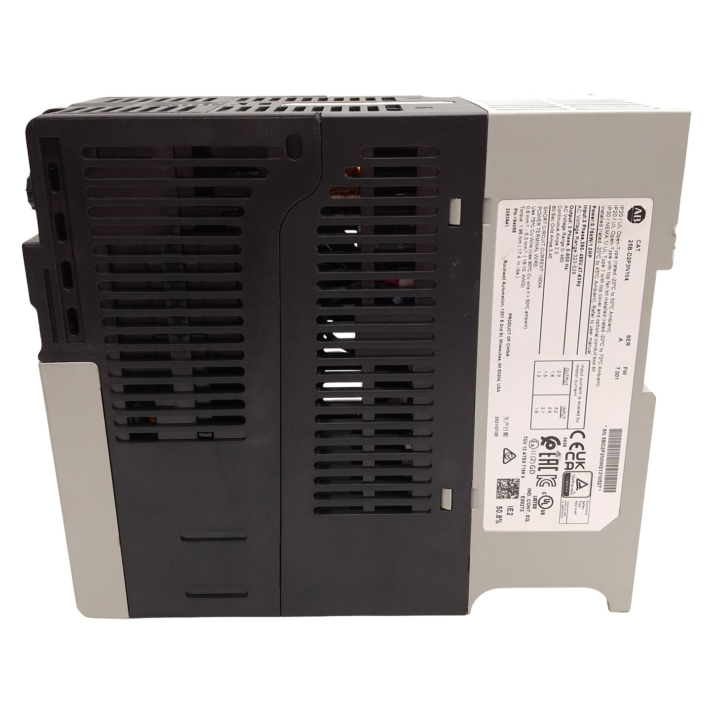 Used Allen Bradley 25B-D2P3N104 PowerFlex 525 AC Drive, 0.75kW/1.0HP, 3Ø 380-480VAC