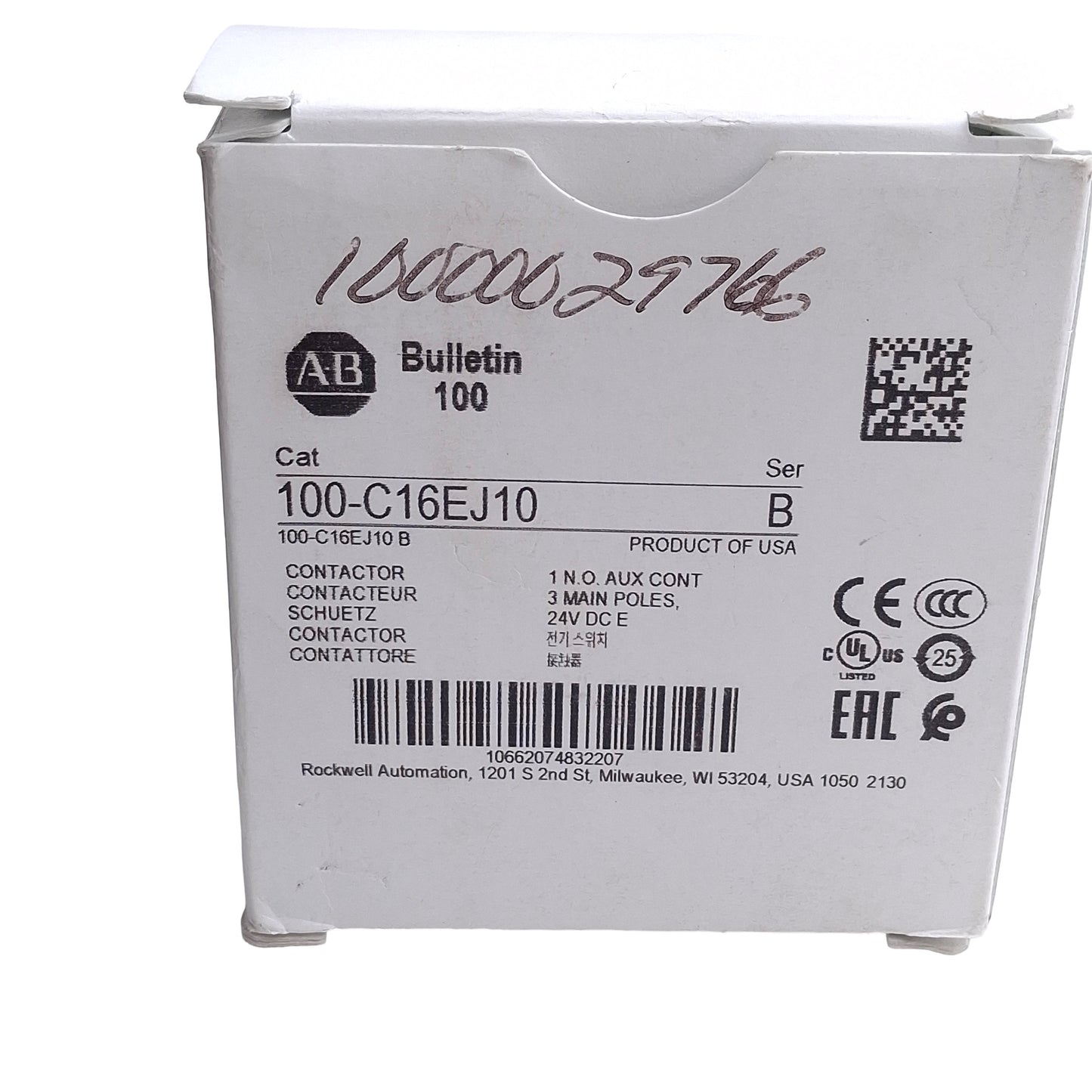 New Allen Bradley 100-C16EJ10 IEC Contactor 3-Pole, 32A, 7.5kW @ 690VAC, 24VDC Coil