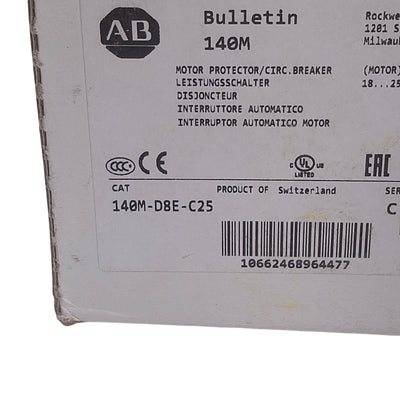 New Allen Bradley 140M-D8E-C25 Motor Circuit Breaker, 18-25A, Up to 600VAC 3-Phase