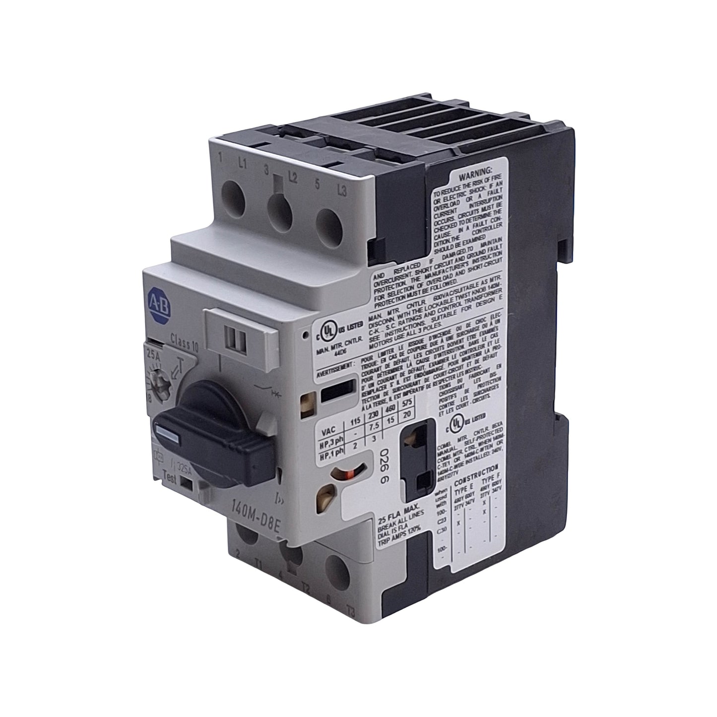 New Allen Bradley 140M-D8E-C25 Motor Circuit Breaker, 18-25A, Up to 600VAC 3-Phase