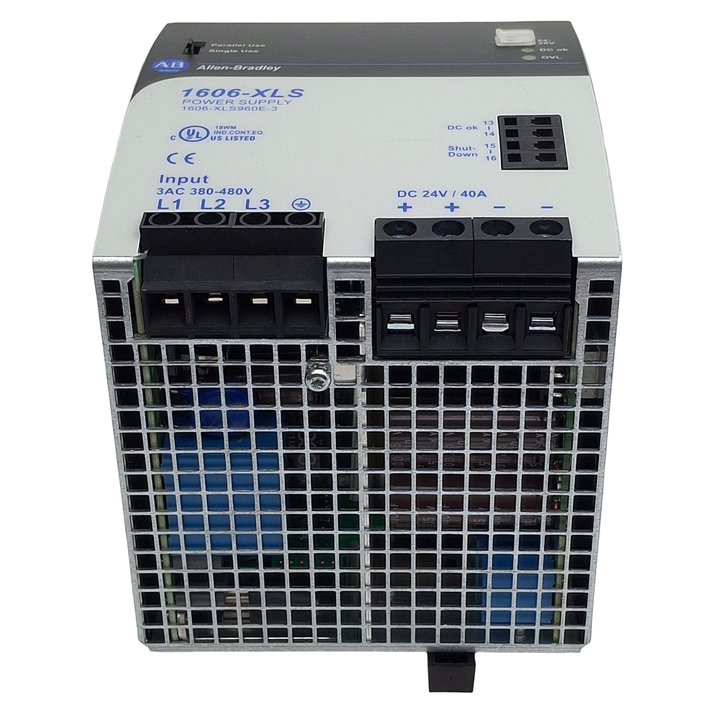 Used Allen Bradley 1606-XLS960E-3 Power Supply, 3-PH 380-480VAC In, 40A 24VDC Out
