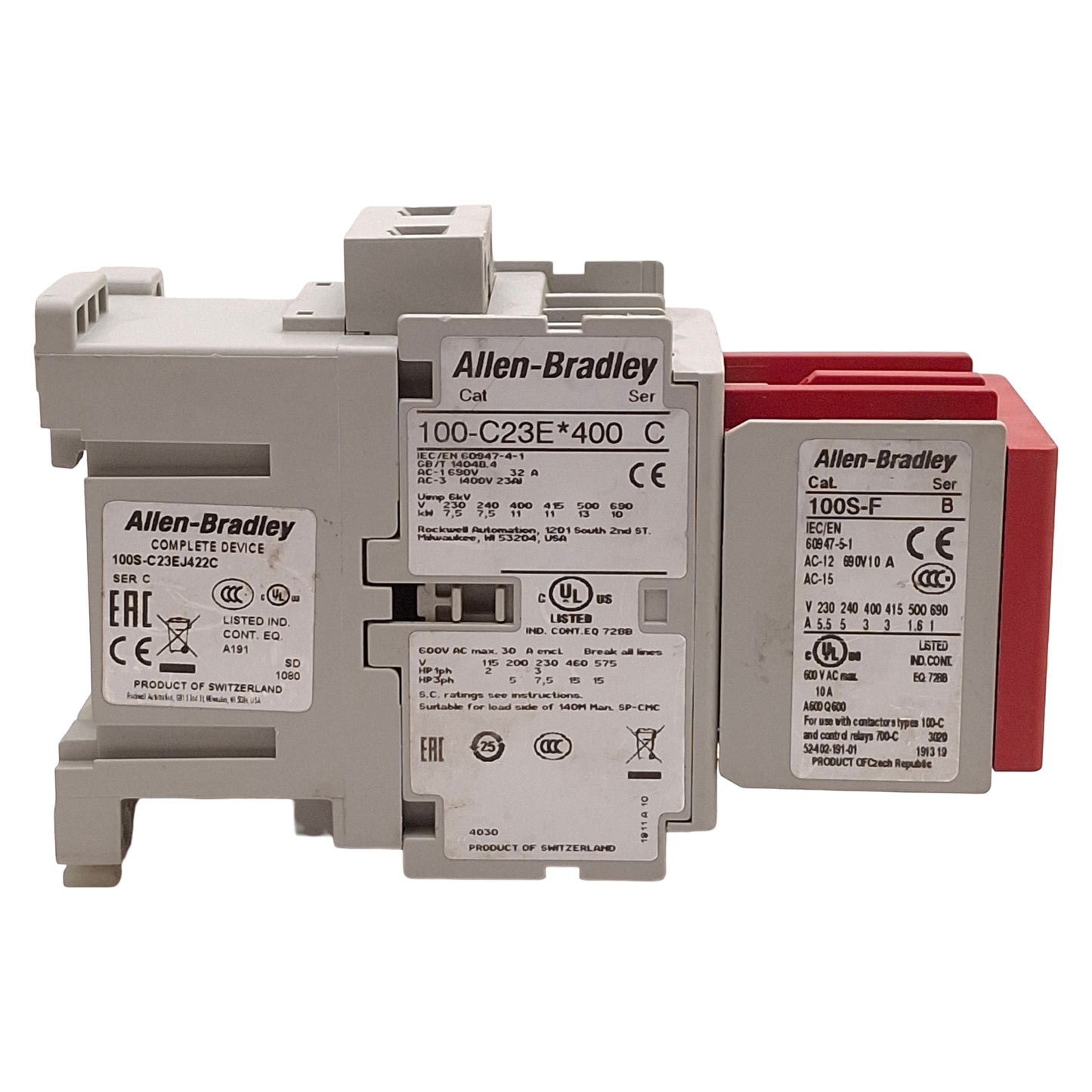 Used Allen Bradley 100S-C23EJ422C Safety Contactor 4NO + 2NO/2NC Aux, 23A, 24VAC Coil