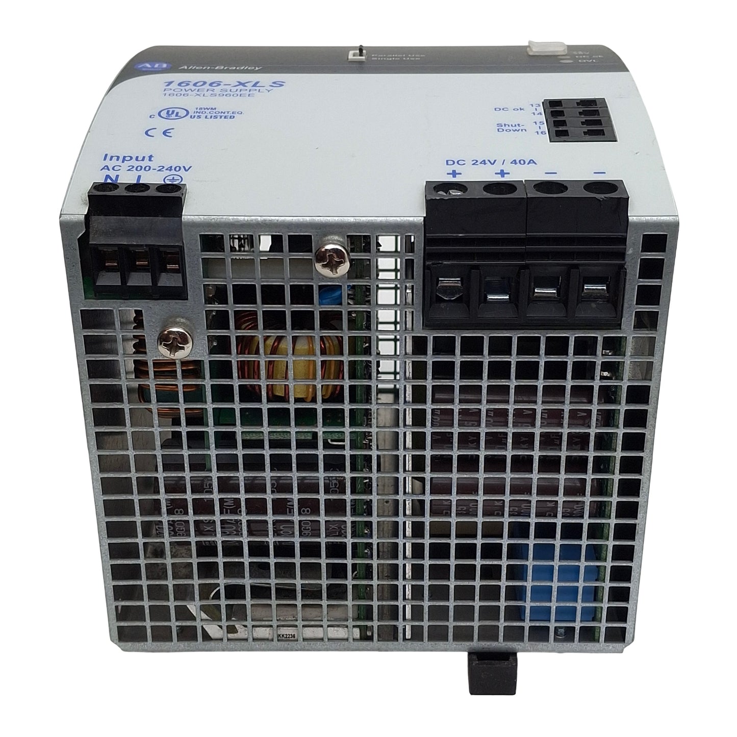 Used Allen Bradley 1606-XLS960EE Power Supply, 1-PH, 200-240VAC In, 40A 24VDC Out