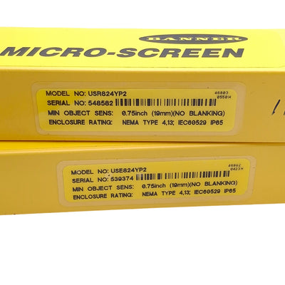 Used Banner USR824YP2 & USE824YP2 Micro-Screen Light Curtain, 8" Screen, 30' Range