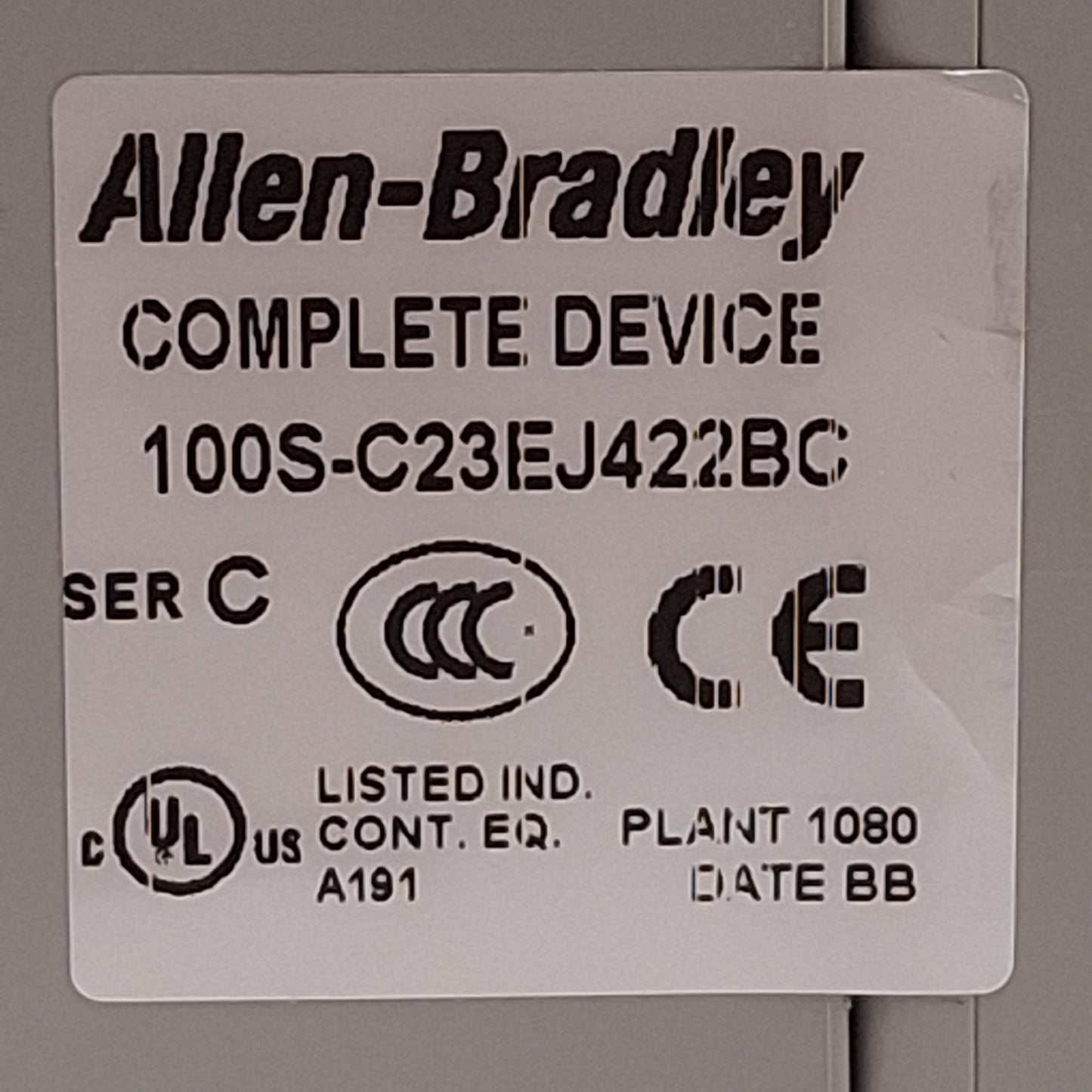Used Allen Bradley 100S-C23EJ422BC Safety Contactor 4NO+2NO/2NC Aux, 23A, 24VAC Coil
