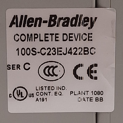 Used Allen Bradley 100S-C23EJ422BC Safety Contactor 4NO+2NO/2NC Aux, 23A, 24VAC Coil