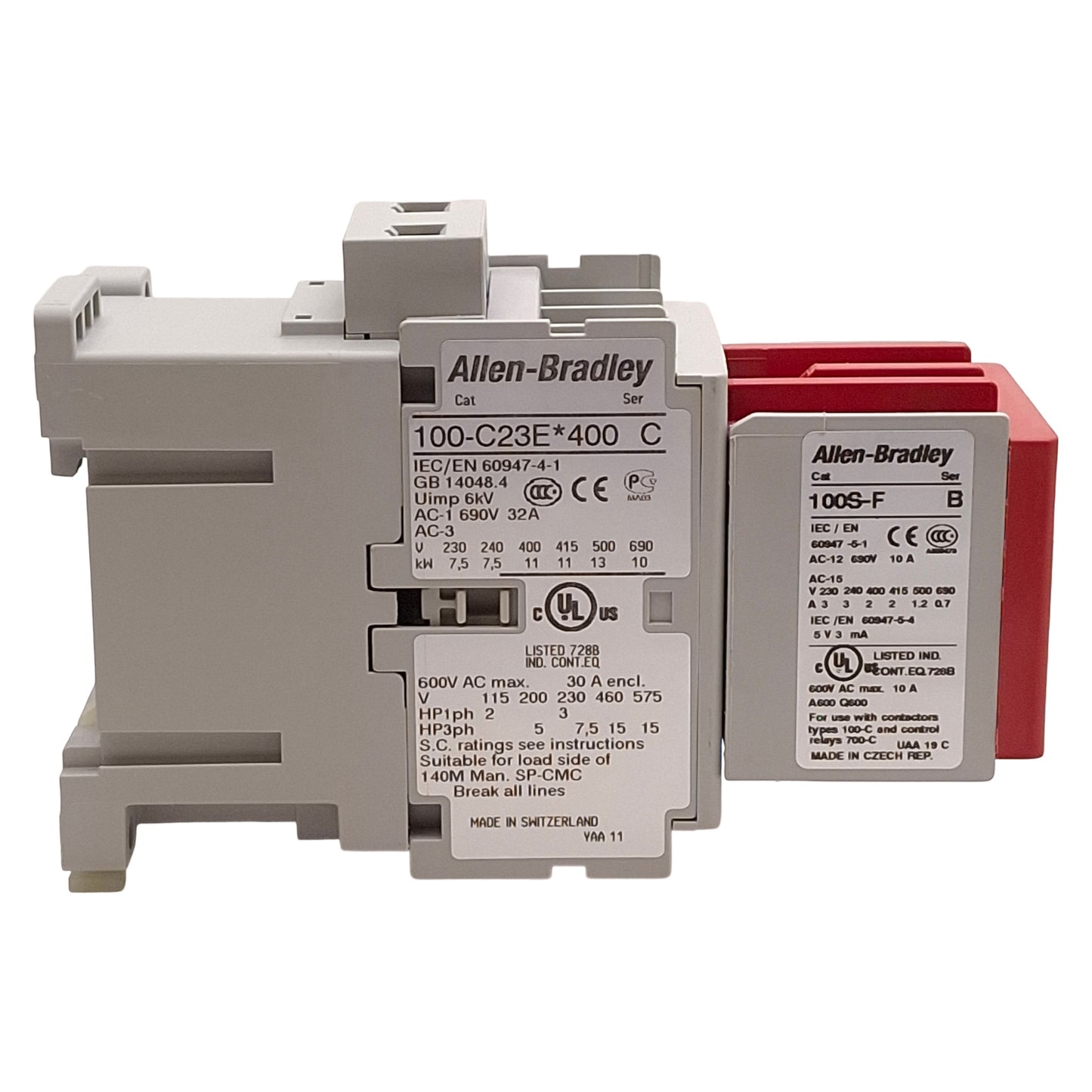 Used Allen Bradley 100S-C23EJ422BC Safety Contactor 4NO+2NO/2NC Aux, 23A, 24VAC Coil