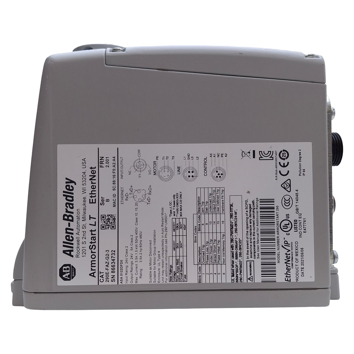 Used Allen Bradley 290E-FAZ-G2-3 LT Distributed Motor Controller 24VDC, EtherNet/IP