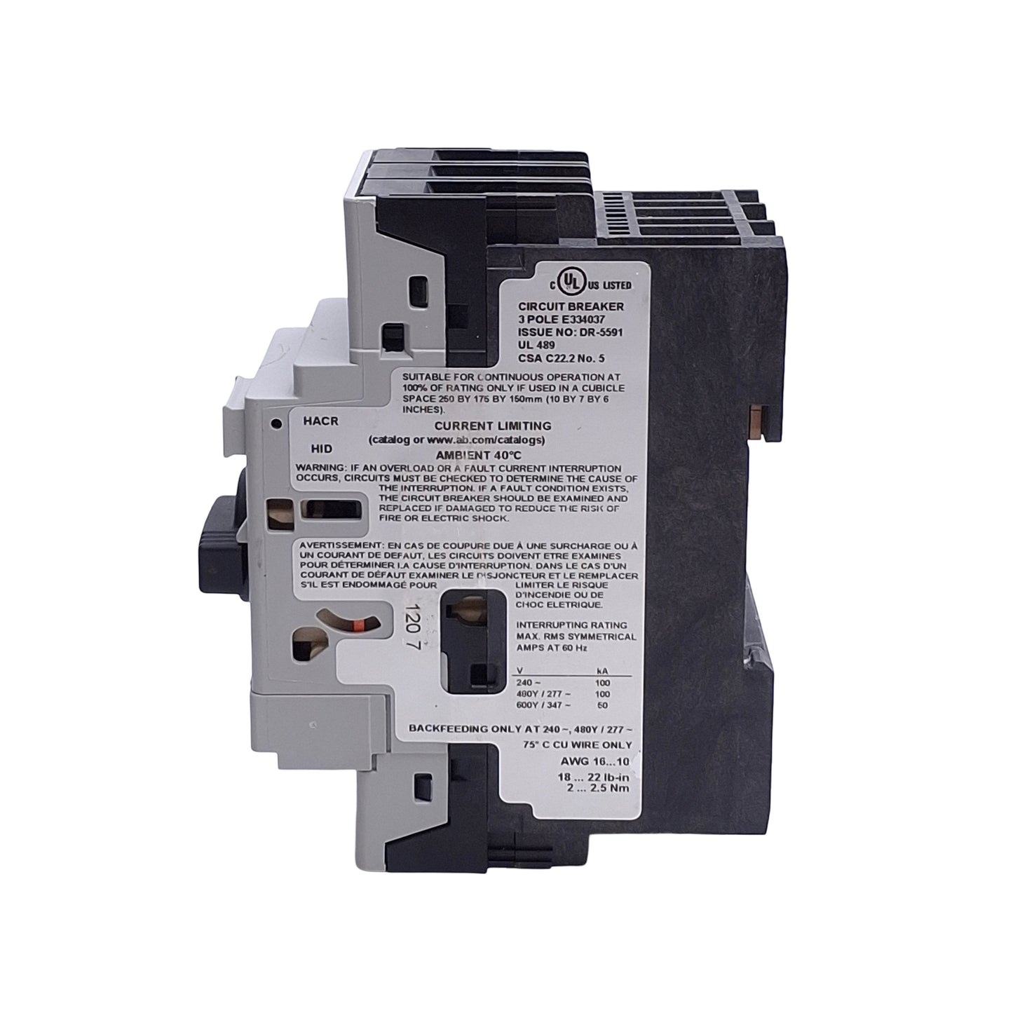 Used Allen Bradley 140U-D6D3-C10 Circuit Breaker, 3-P, 600Y/347VAC 10A, D-Frame
