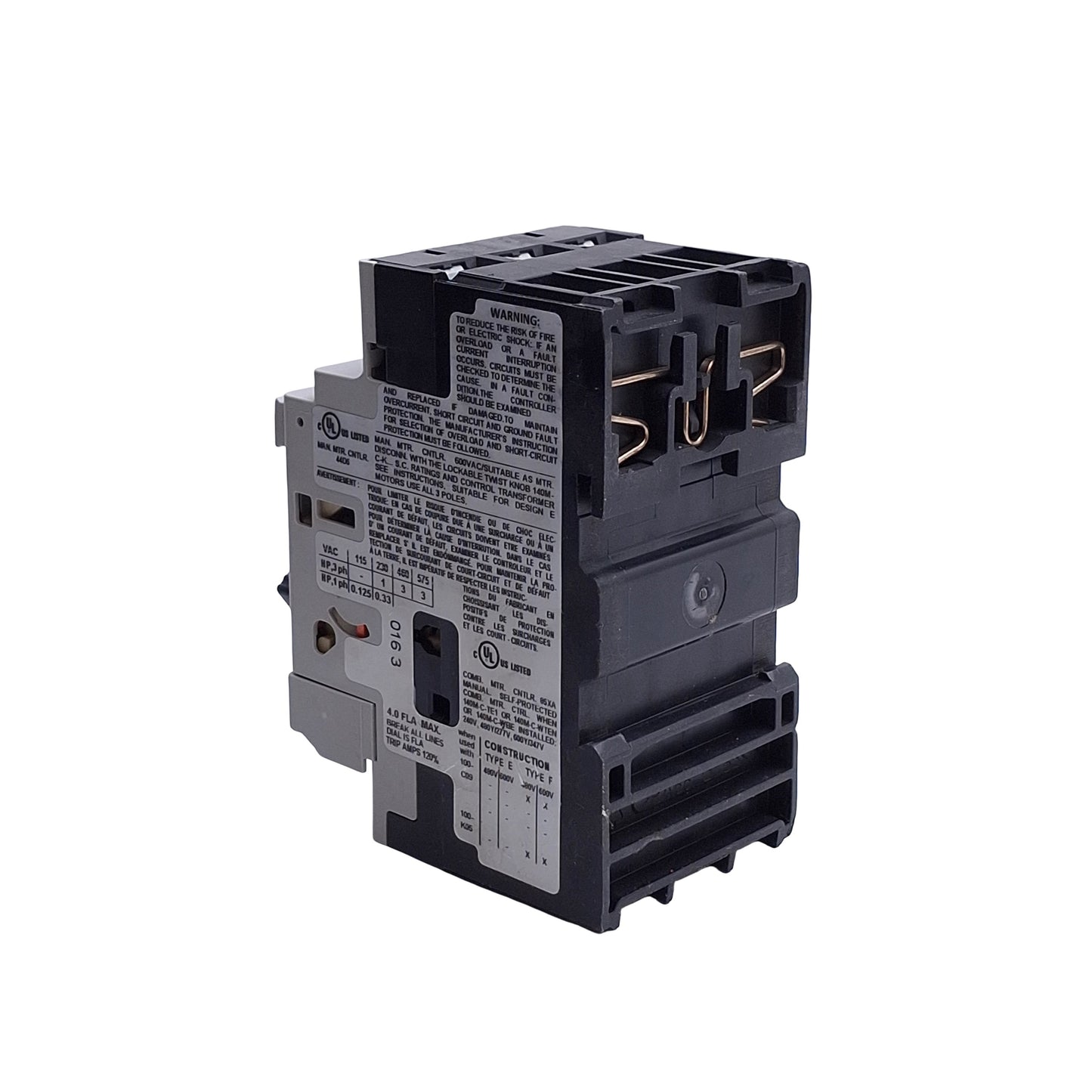 Used Allen Bradley 140M-C2E-B40 Motor Protection Circuit Breaker, 3-P, 2.5-4.0A, 600V