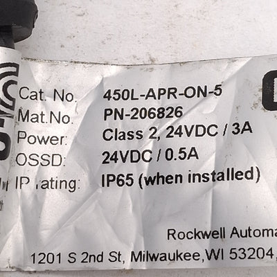 Used Allen Bradley 450L-APR-ON-5 Guardshield 450L Safety Light Curtain Receiver Plug