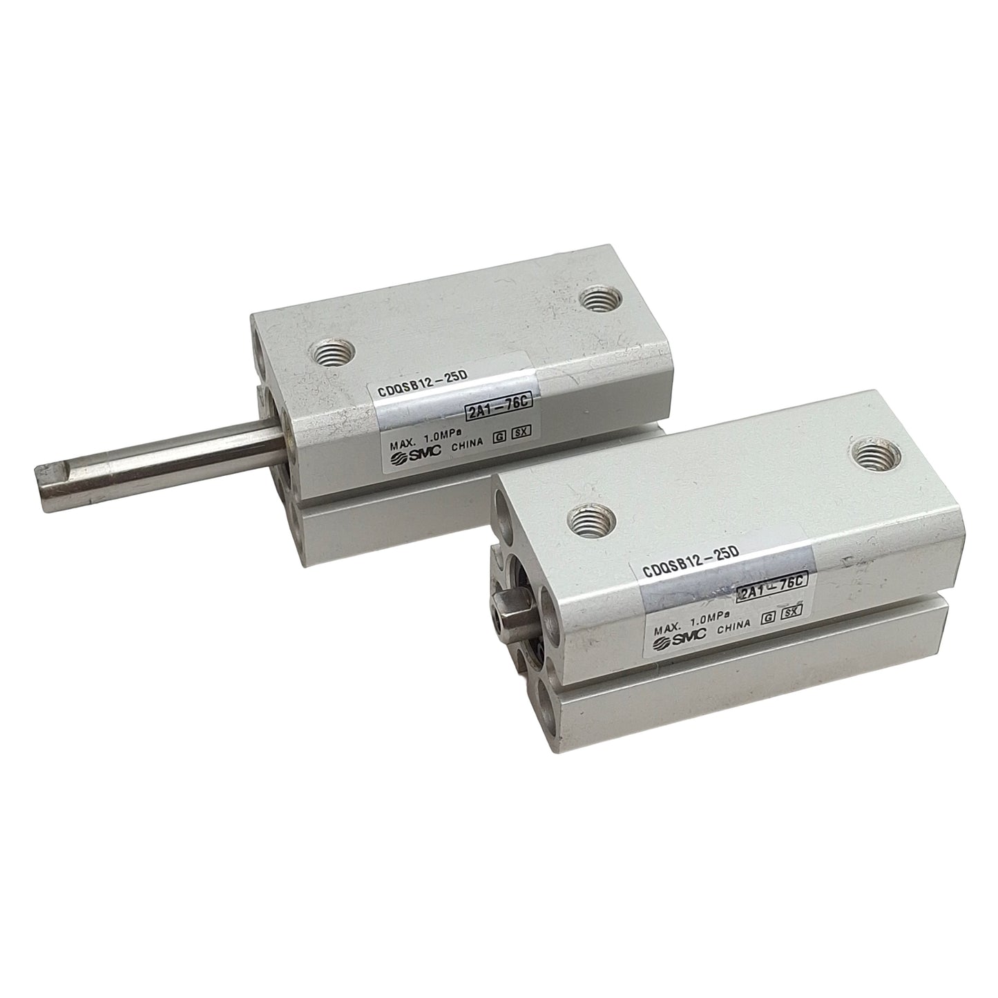 Used Lot of 2 SMC CDQSB12-25D Compact Cylinder, ø12mm Bore, 25mm Stroke, M5, 1.0MPa