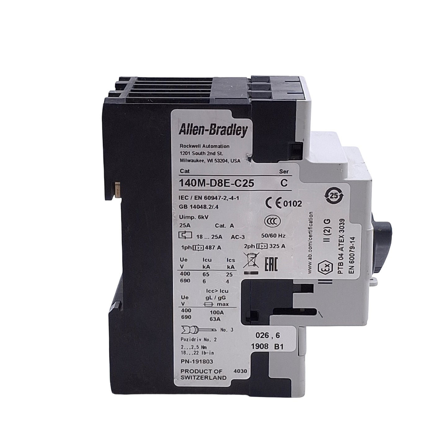 Used Allen Bradley 140M-D8E-C25 Motor Circuit Breaker, 18-25A, Up to 600VAC 3-Phase
