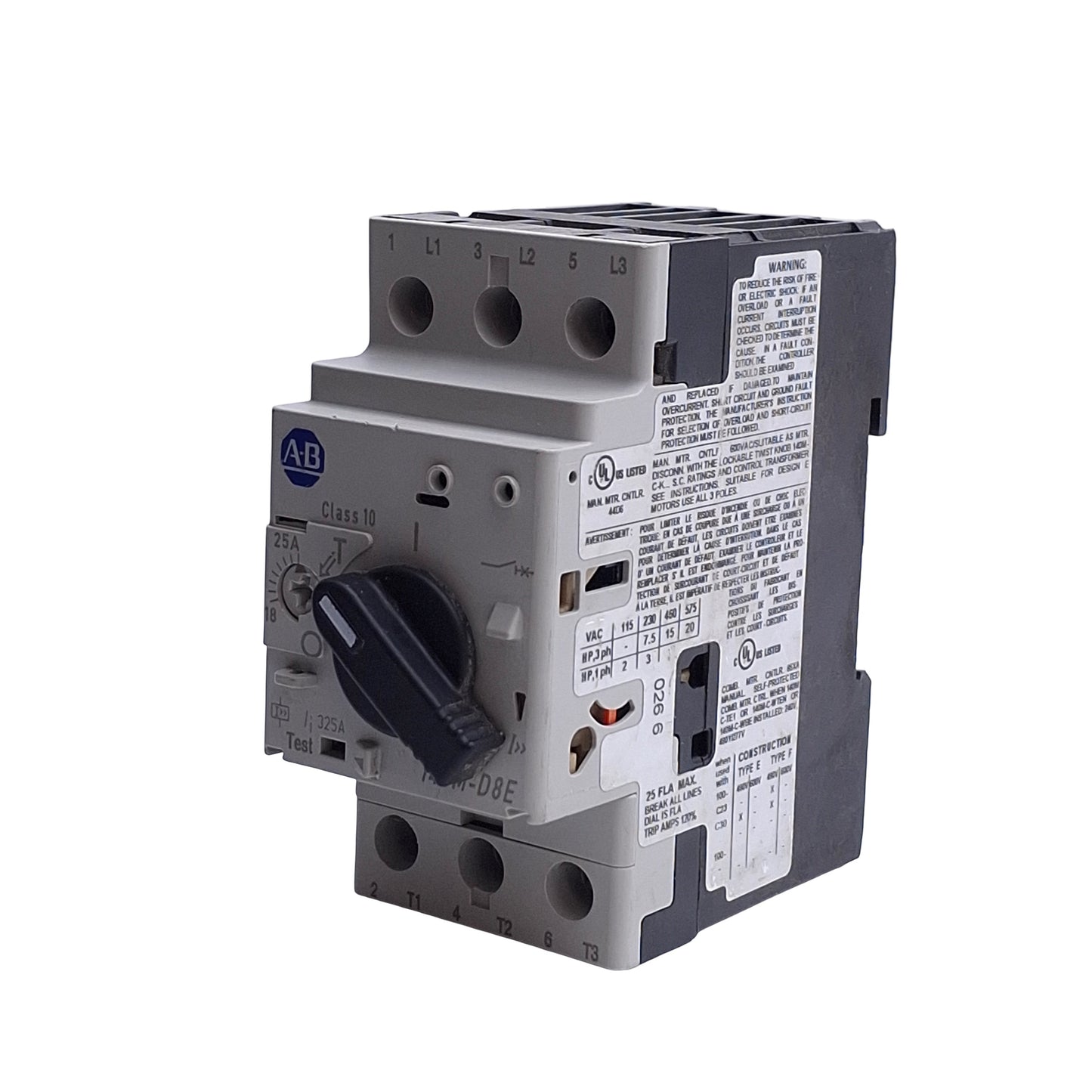 Used Allen Bradley 140M-D8E-C25 Motor Circuit Breaker, 18-25A, Up to 600VAC 3-Phase