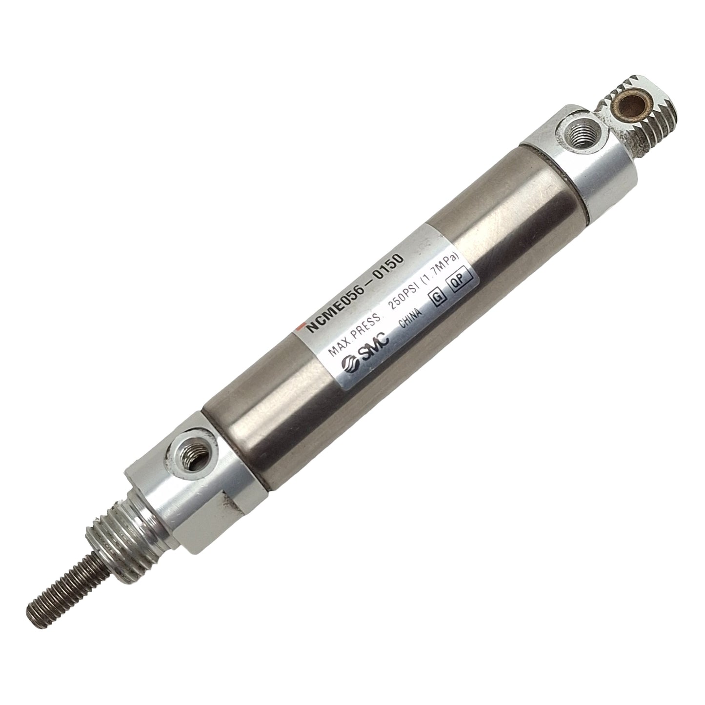Used SMC NCME056-0150 Pneumatic Cylinder ø9/16in Bore, 1-1/2in Stroke, #10-32, 250psi