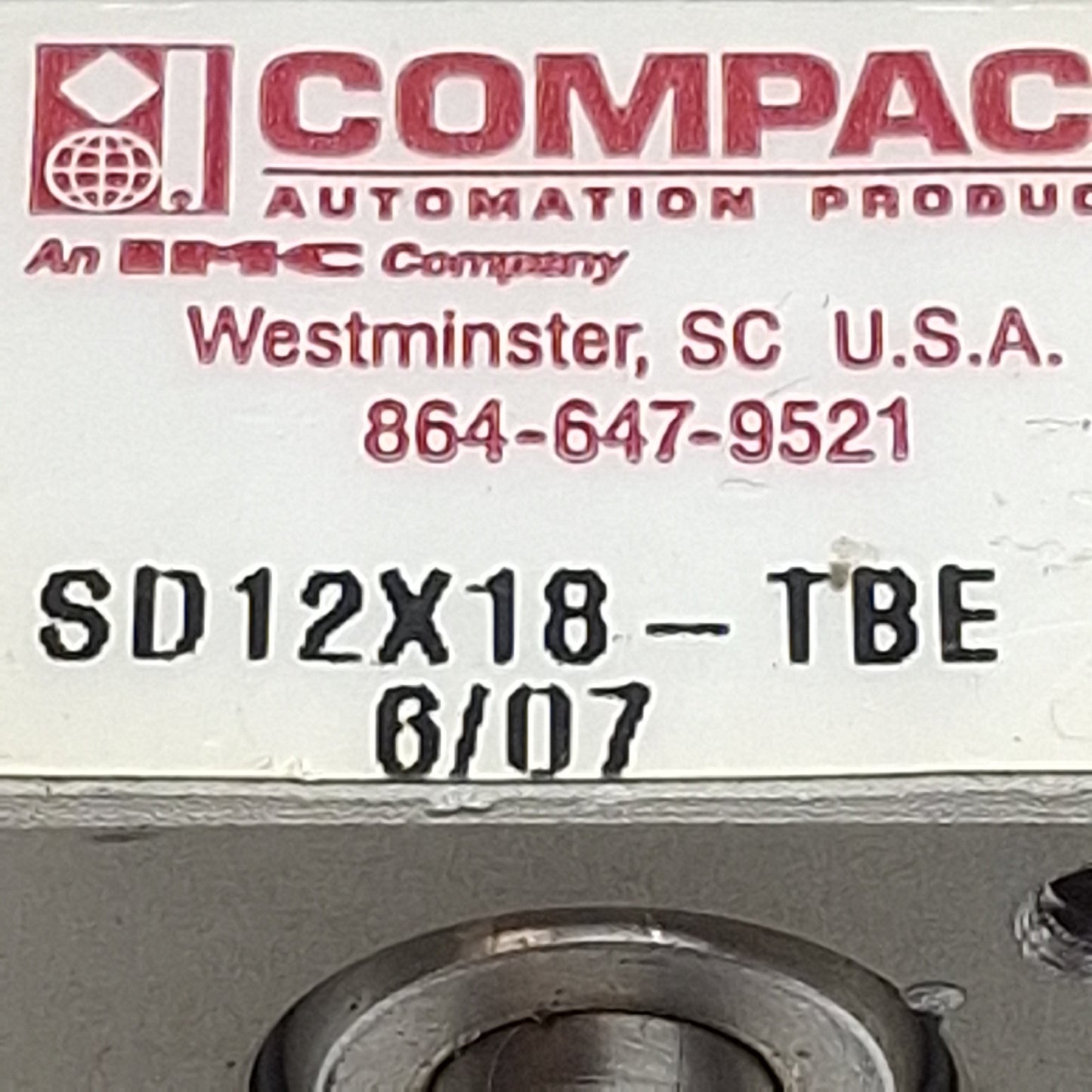 Used Compact SD12X18-TBE Compact Cylinder, ø1/2in Bore, 1/8in Stroke, #10-32UNF