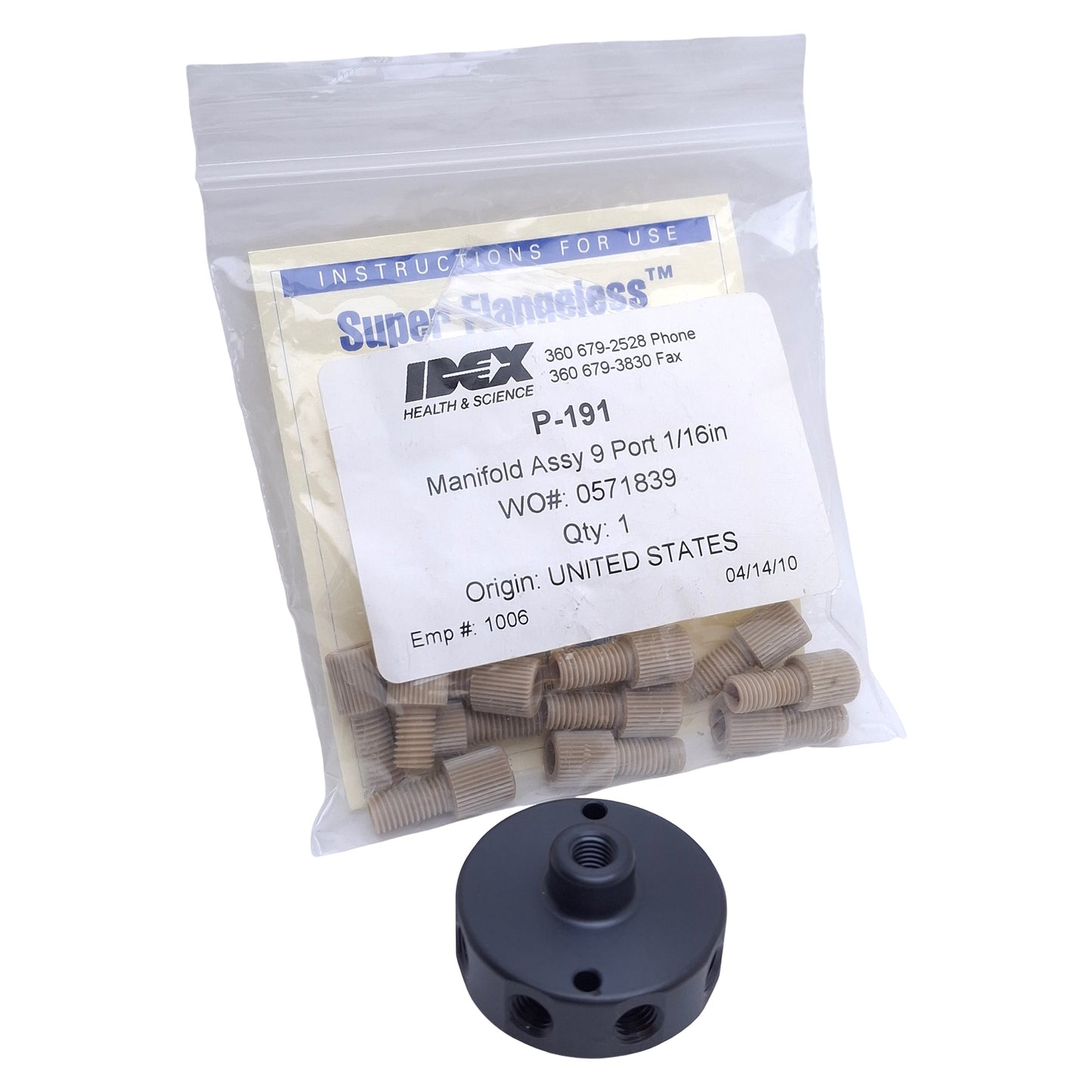 New – Open box IDEX P-191 Manifold Assembly 9 Port, 1/4-28 FB Thread, 1000psi, ø1/16" OD Tubing