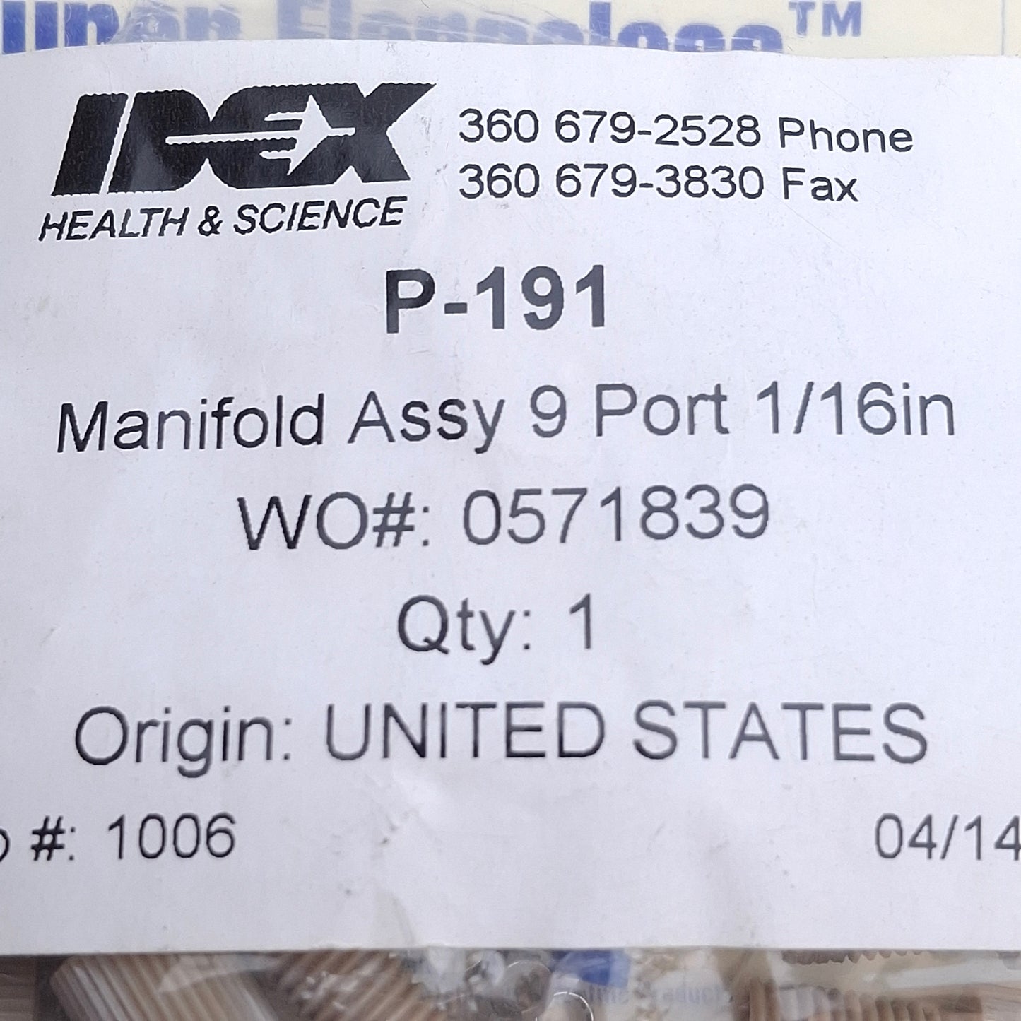 New – Open box IDEX P-191 Manifold Assembly 9 Port, 1/4-28 FB Thread, 1000psi, ø1/16" OD Tubing