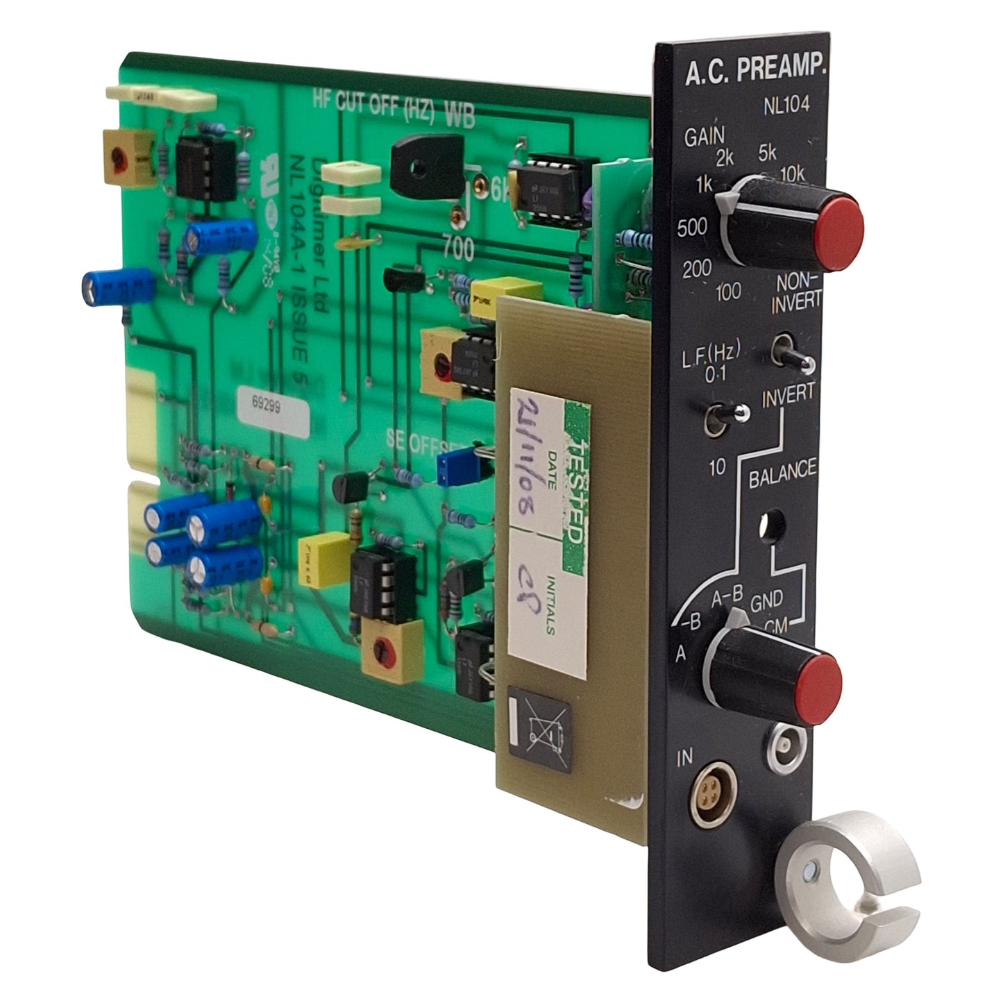 Used Digitimer NL104A NeuroLog AC Pre-Amplifier Module, 100-20k Gain, 0.1/10Hz Cutoff