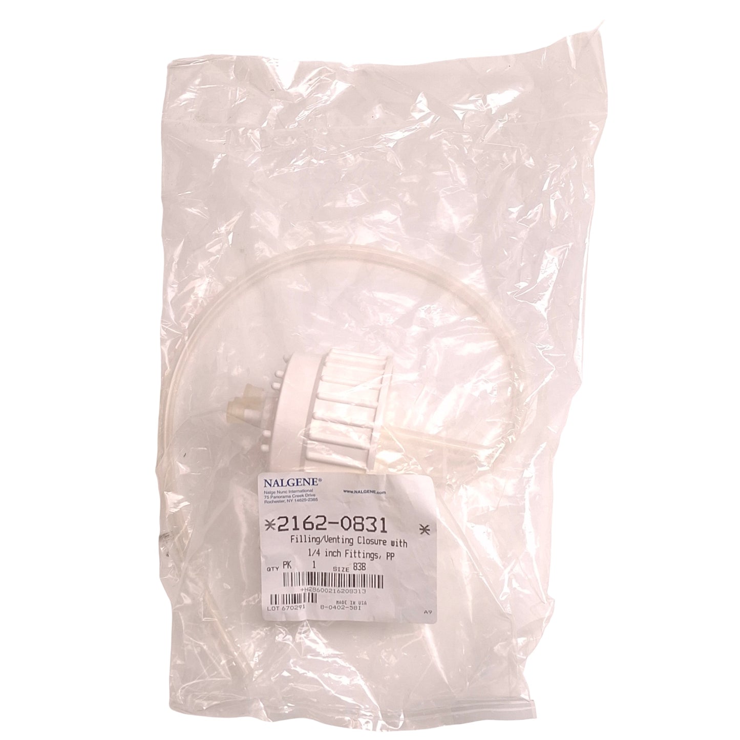 New Nalgene 2162-0831 Filling/Venting Closure Cap, 83mm, 1/4in Tube, For 83B