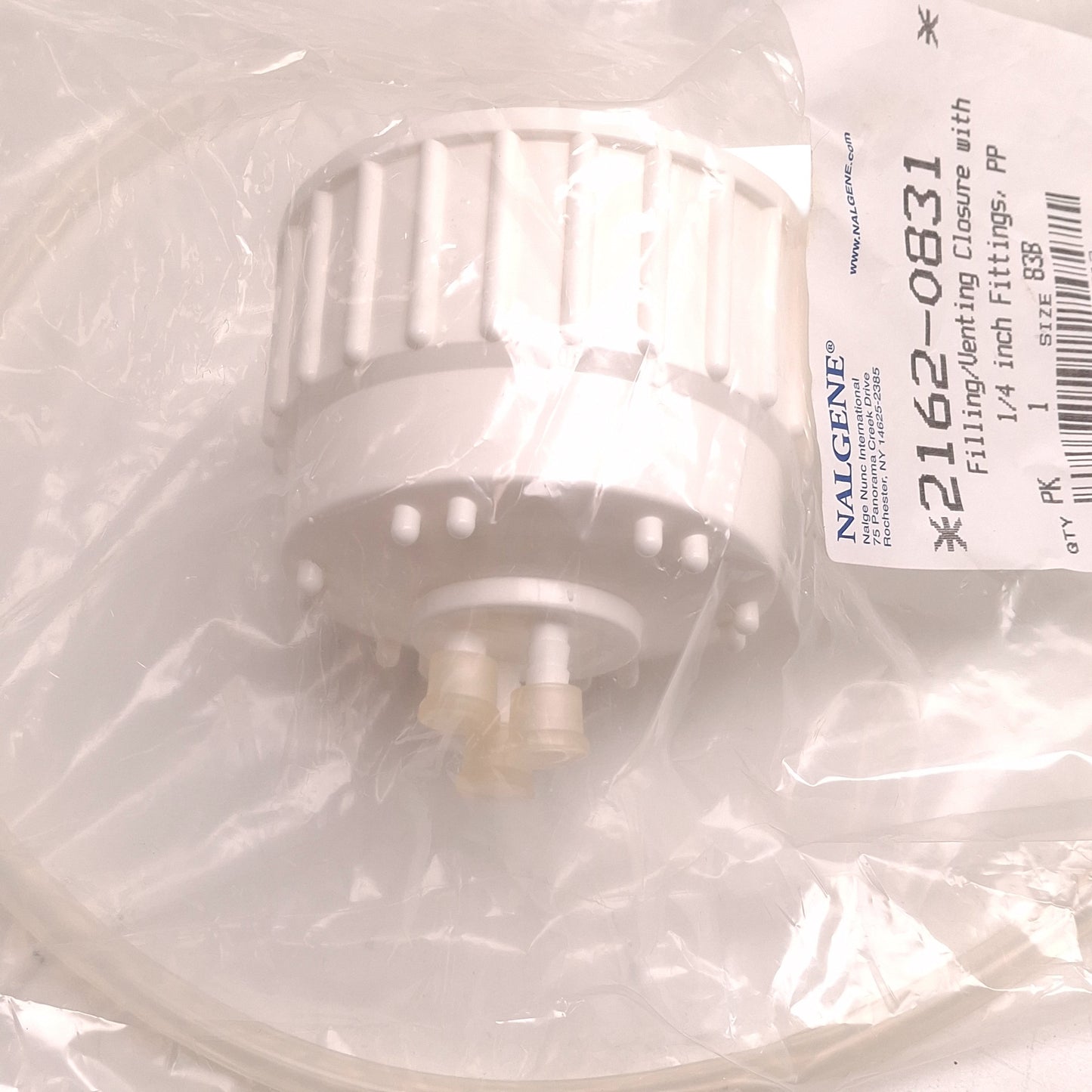 New Nalgene 2162-0831 Filling/Venting Closure Cap, 83mm, 1/4in Tube, For 83B