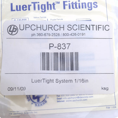 New Lot of 2 Upchurch Scientifics P-837 LuerTight System ø1/16" OD Tubing, 100psi