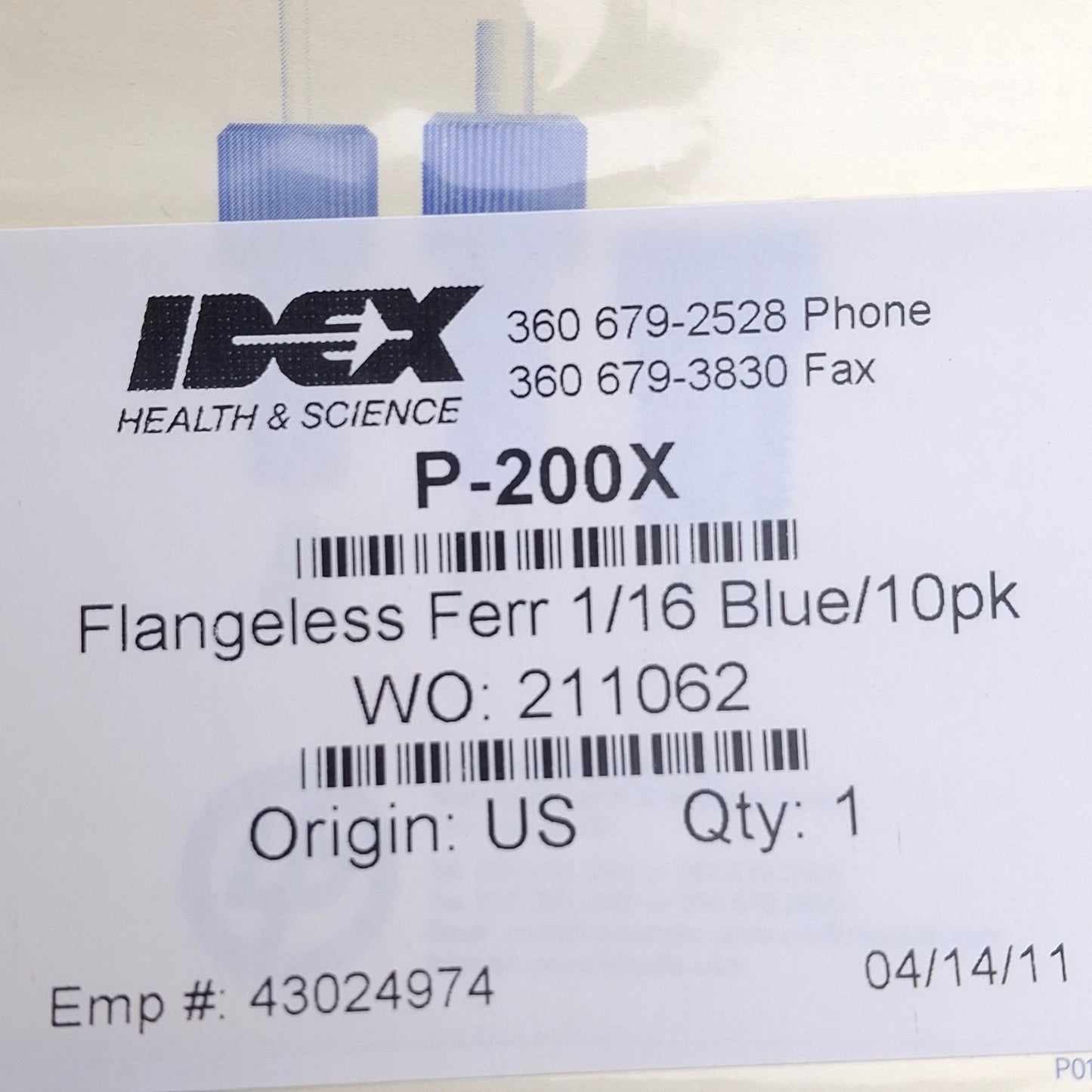 Used Lot of 20 IDEX P-200X Flangeless Ferrule For 1/16" OD Tubing, ø1.18" OD