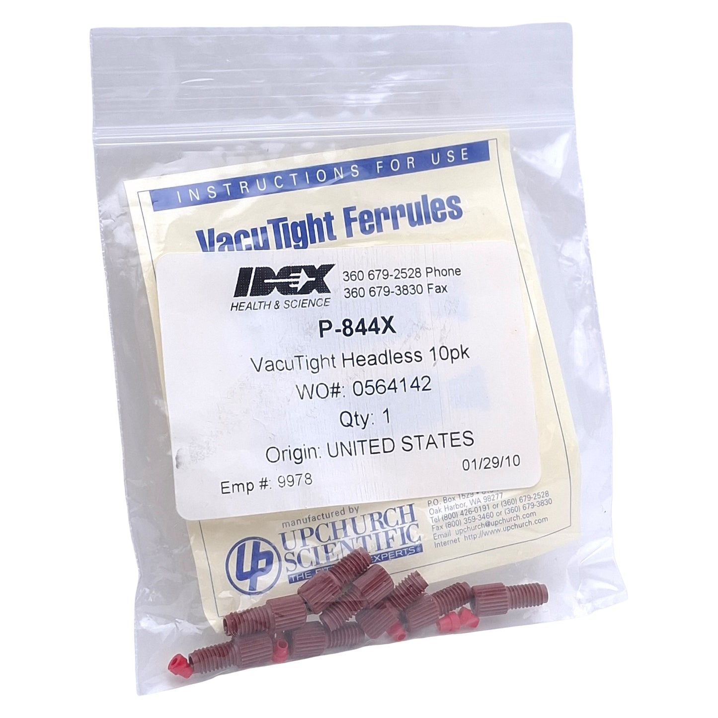New – Open box Lot of 8 IDEX P-884X VacuTight Fitting Headless For ø1/16" OD Tubing, 400-800psi
