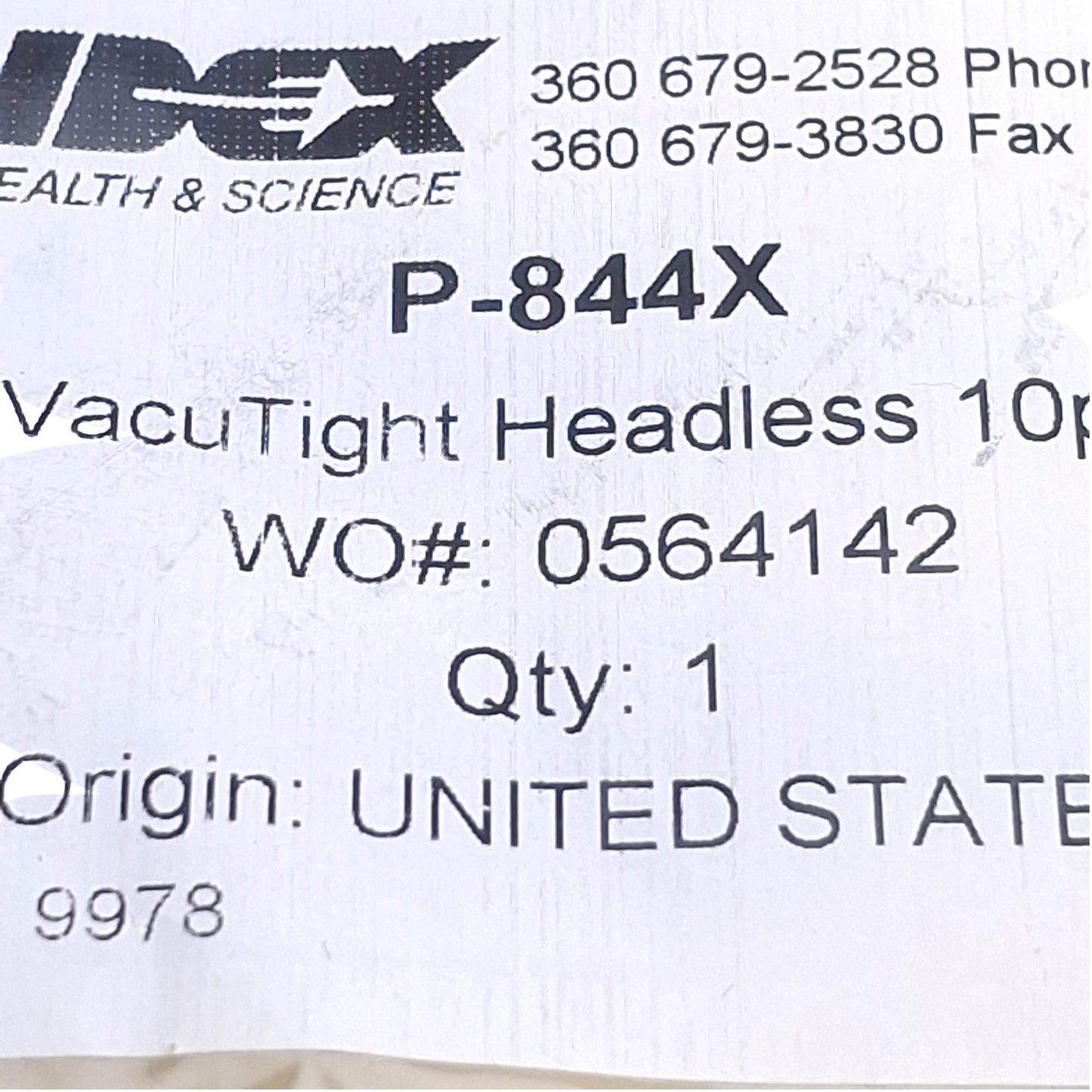 New – Open box Lot of 8 IDEX P-884X VacuTight Fitting Headless For ø1/16" OD Tubing, 400-800psi