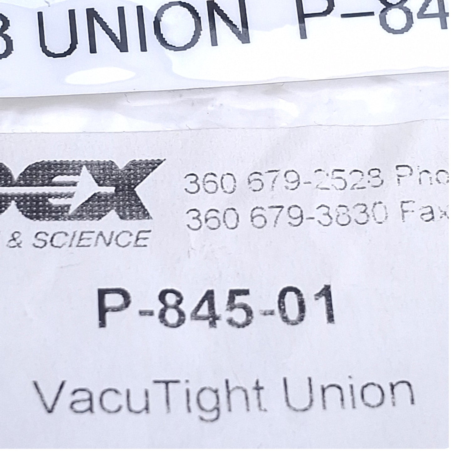 New – Open box Lot of 5 IDEX P-845-01 Vacutight Union Body For ø1/16" OD Tubing, 10-32FB Thread