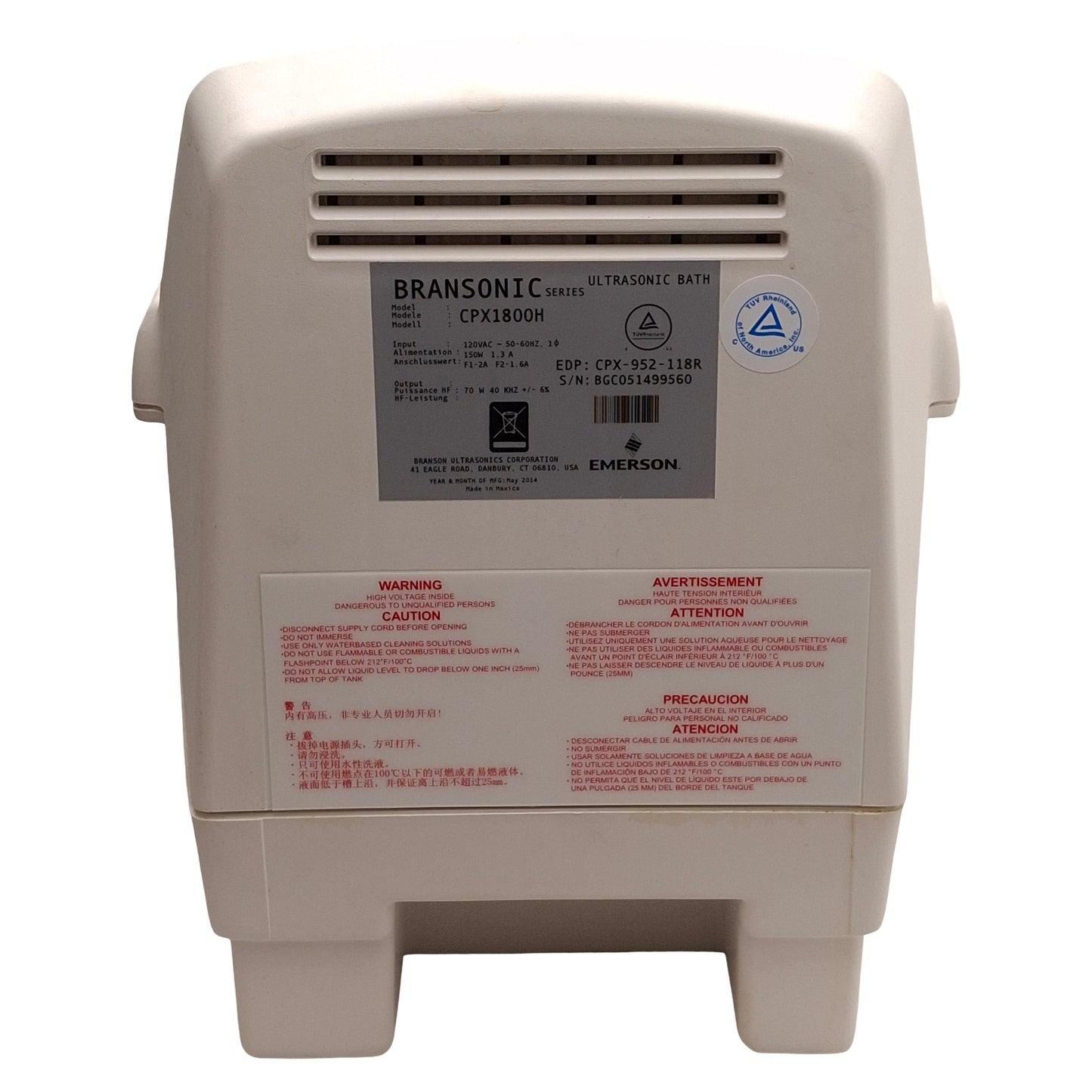 Used Branson CPX1800H Bransonic CPXH Heated Ultrasonic Bath, 150W, 0.5 Gallon, 120VAC