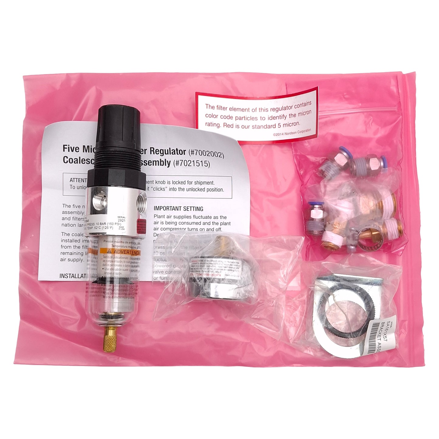 New – Open box Nordson EFD 7002002 Filter Regulator Kit, 5 Micron, 150psi Inlet, 1/4in NPT